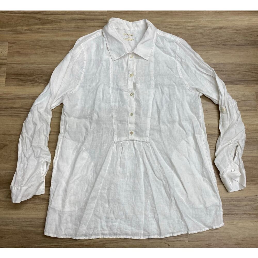 Lilly Pulitzer White Linen Button-Up Peasant Blouse